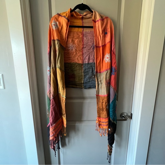 3/$20! Pashmina scarf long and wide, embroidered orange brown soft quality - Picture 2 of 8